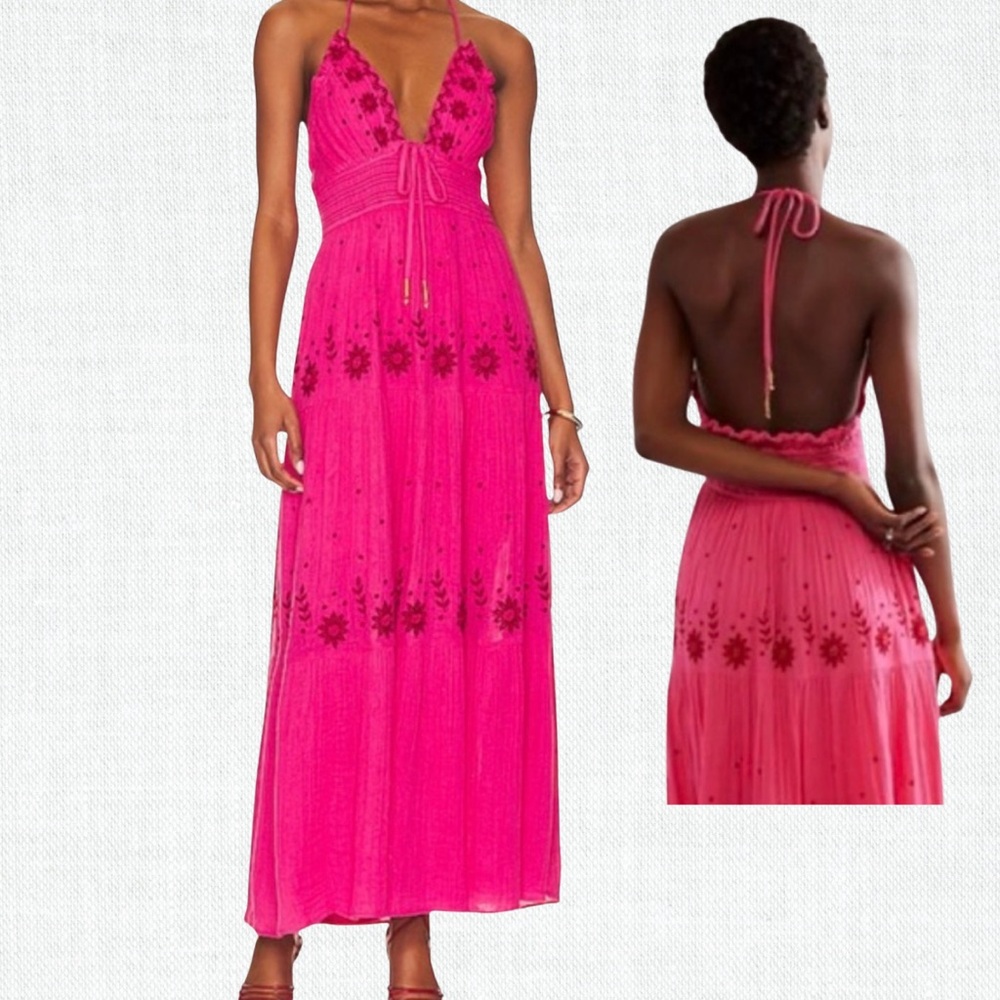 Free People Real Love Embroidered Halter Maxi Dress in Moxie Size XS
